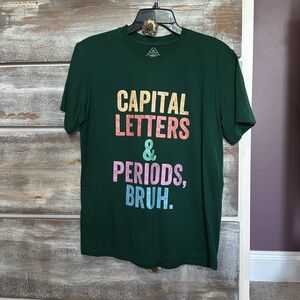 Green Graphic Tee with Colorful Text